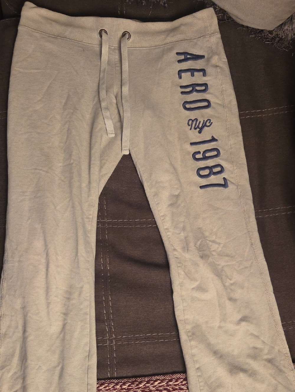 Aeropostale Beige Boot Cut Sweatpants with Navy Logo